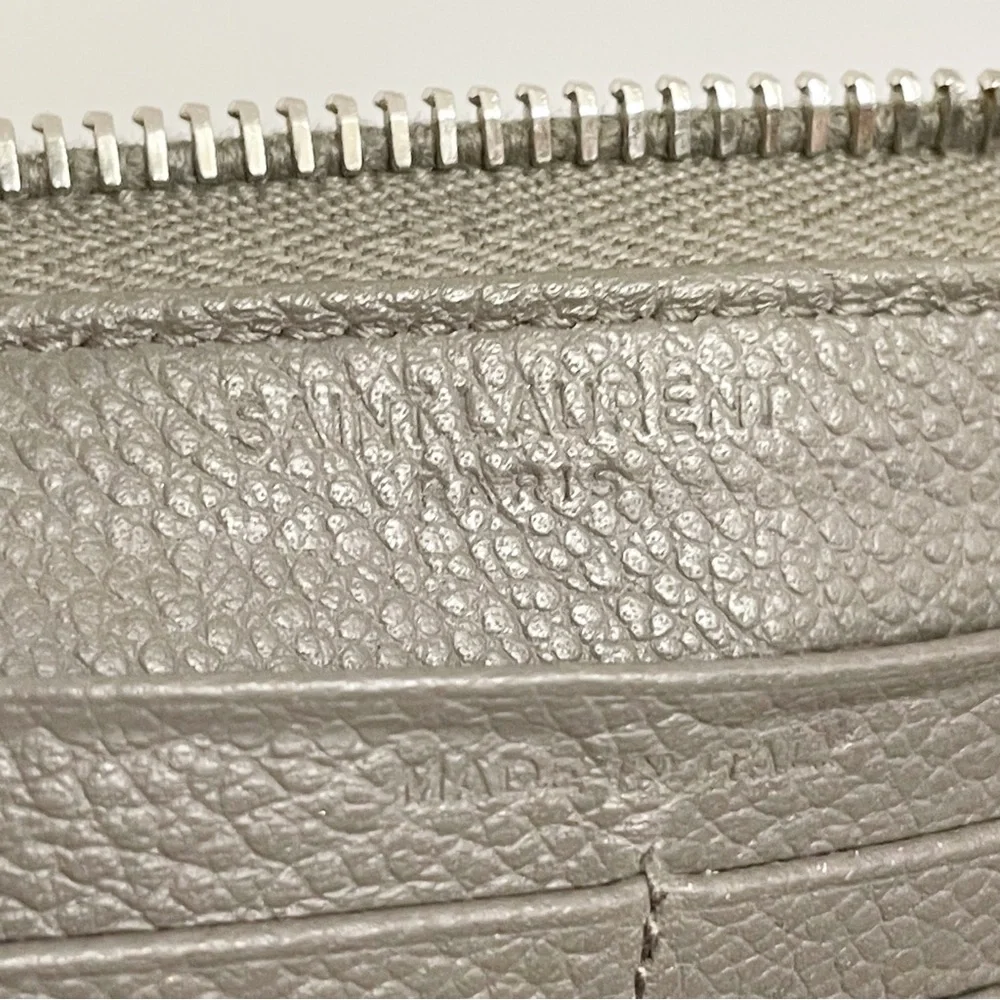 Saint Laurent gray leather YSL zipper long zip wallet